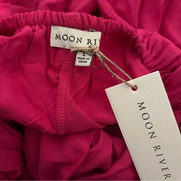 NWT Moon River Lover Dress Ruffle Puff Sleeve Tie Back Mini Pleated Size Large - Picture 6 of 6